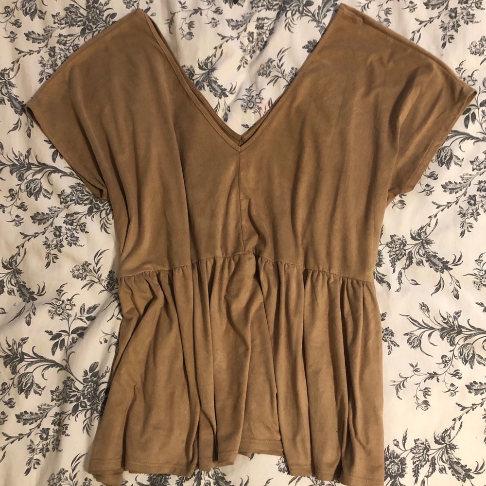 Camel suede babydoll top